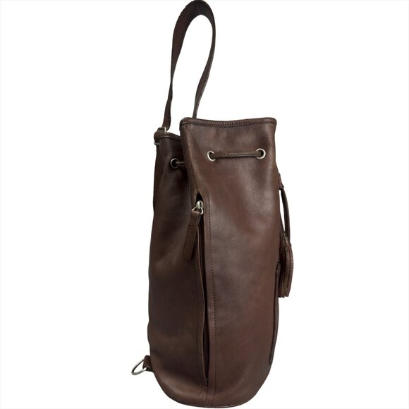 Vintage Sundance Brown Leather Bucket Bag Drawstring Boho Crossbody Backpack - Picture 5 of 10